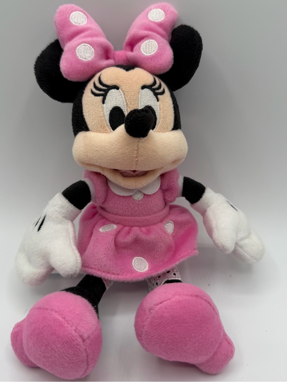Disney Minnie Mouse Plush 9" Pink Polka Dot Dress Bow Stuffed Animal